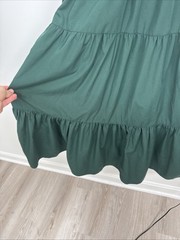 Womens Size L Ruffled Balloon Sleeve Tiered Forest Green Dress Prairie Romantic