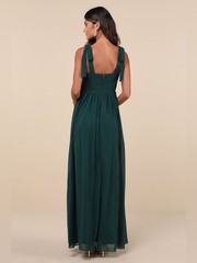 Lulus Radiant Charisma Emerald Chiffon Ruched Tie-Strap Maxi Dress Size XS NWT