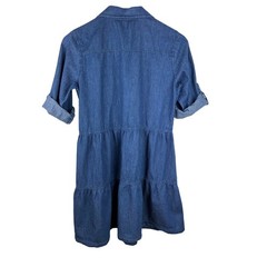 Speed Limit Medium Chambray Tiered Shirt Dress Blue 100% Cotton Roll Tab Sleeve