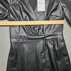 Lucy Paris Dress Womens Small Black Faux Leather Wrap Long Sleeve DR5248-4