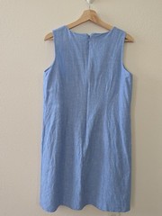 Talbots Linen Cotton Blue Shift Dress 6 Butterfly Embroidered Sleeveless Lined