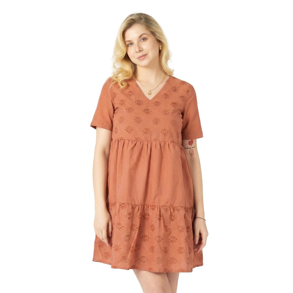 Women&rsquo;s Boho Embroidery V-Neck Short Sleeve Casual Beach Summer Dress