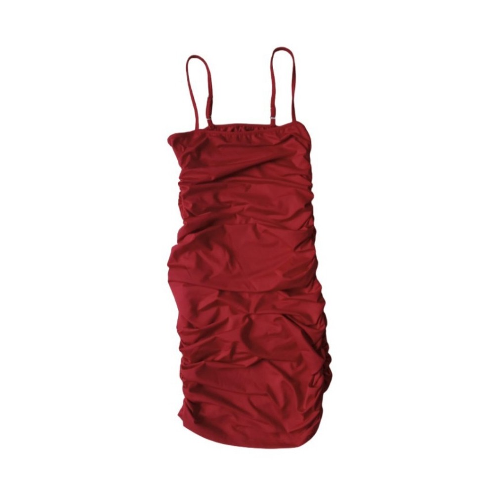 No Brand Red Spaghetti Straps Ruched Mini Length Bodycon Dress Women&rsquo;s Small