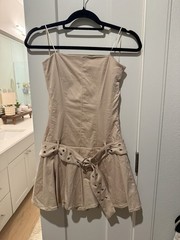 Women Large Strapless Beige Mini Dress With Belt
