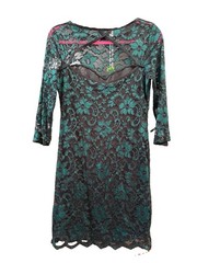 Brunello Cucinelli Black/Green Floral Lace Lined Sheath Dress XXS