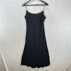 Dress Women L Black Polka Dot Slip Midi Scoop Neck Strappy Reversible Clean Girl