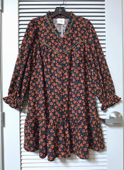 forest green/ orange floral corduroy button down ruffle dress XL