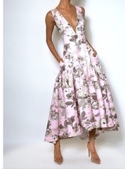 Alice + Olivia Lila Structured Midi Dress In Meadow Pink Floral Sz 4 NWT $895