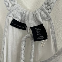Tahari Linen Blend White Silver Shimmer Maxi Dress Womens Large Beach Boho
