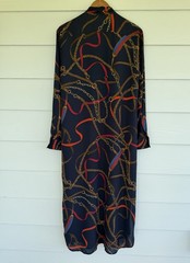 Ralph Lauren Georgette Equestrian Chain Print Tie Neck Midi Dress Navy 14 NWT