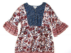 Style & Co 100% Rayon Pink Blue Red Floral 3/4 Sleeve Tunic Smock Dress Small
