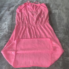 Size Medium Aeropostale Solid Pink Fully Sequined Mini Tank Dress Racerback GUC