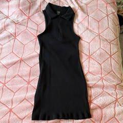 Wild Fable Black Ribbed Knit Sleeveless Collared Zip Front Mini Dress XS