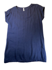 Stella Morgan Dress Womens 10 Linen Cotton Blend Navy Blue Shift Short Sleeve