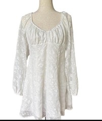 White Babydoll Mini MED Dress Lace Sheer Fabric Fairy Whimsical Graduation Cute