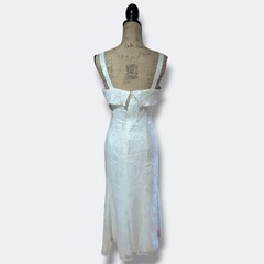 Whimsi 90s Y2K Ivory Silk Blended Devore Floral Midi Dress UK 14/16 (US 12)