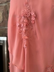 Y2K Fairy Prom Glamour 100% Silk Hand-Beaded Gown – Peach Pink Asymmetric S Mid