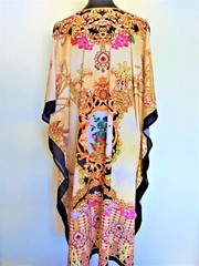 EMBELLISHED DIGITAL MULTI COLOURED ROCOCO PRINT V NECK CREPE KAFTAN/DRESS KC32