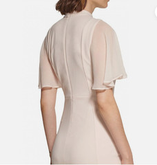 Calvin Klein NWOT Size 0 Pink Tie-Neck Chiffon Flutter Sleeve Sheath Dress