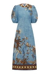 ALEMAIS Georgie Midi Dress Linen vintage flower printed blue women beauty new