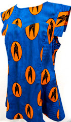 MAE OTTI Authentic African Print Mini Dress BIRDS Blue Black Stripe Size XL EUC*