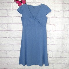 Horny Toad Rosemarie Dress Size S Blue Cap Sleeve V neck Midi Organic A Line