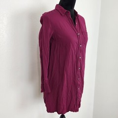 Old Navy Burgundy Collared Button Up Long Sleeve Thigh Length Shirt Dress Size S