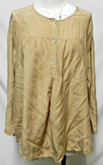 Nurture Size Sz Large Lg L Rayon Silk tunic top blouse khaki brown roll tab slv