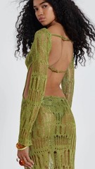 Jaded London Size Medium Umbra Moss Green Knit Metallic Long Sleeve Maxi Dress