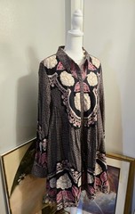 Free People Smell The Roses Mini Shirt Dress Tunic Bohemian Snap Front Sz Large