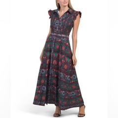 Dalia MacPhee womens Belted Long Maxi Dress size Large (8-10) Navy & Red Floral