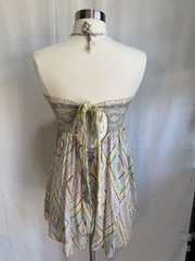Women&rsquo;s Multicolor Geometric Halter Tie-Back Short Sundress M Adjustable #187
