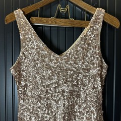 Pretty Guide Sparkly Tank Dress All-over Gold Sequins V-neck Size L Stretchy!