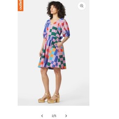 Gorman Patchwork Geometric Organic Cotton Mini Dress Size 18 Puff Sleeve Dress