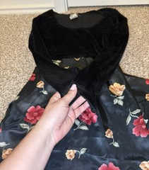 Vintage Knapp Studio California Velvet Floral Maxi Dress Long Sleeve Tie Back Si