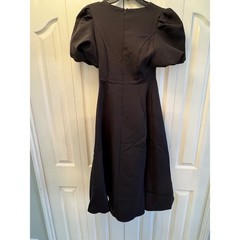 Express Black Puff Sleeve Rhinestone Bow Keyhole Midi Dress Small NWT