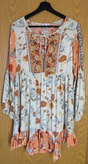 Peasant Babydoll Dress Tunic Top Size M Patchwork Boho Festival Handkerchief Hem