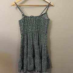Hesperus Strap Summer Mini Dress Tiered Green White Spring Break Vacation Size S