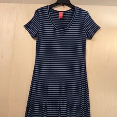 Tommy Bahama Maxi Dress Womens M Navy Blue Striped Scoop Neck Stretch Jersey