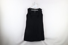 Vtg 50s 60s Rockabilly Womens Medium Bowtie Rayon Blend Little Black Dress USA