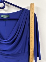Ralph Lauren Blue Dress Size 2 Gathered Sides Cowl Neck Elbow Sleeves