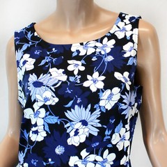 Talbots Black Floral Knee Length Crew Neck Sleeveless Dress size 8 Revised