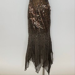 Cassandra Stone Silk Sequin Gown Dress Fairy Brown/Bronze 10 Whimsigoth Y2K