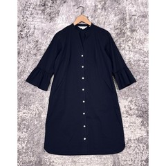 New Foxcroft Dress 8 Womens Navy Blue Non Iron Stretch Band Collared Shirt Style