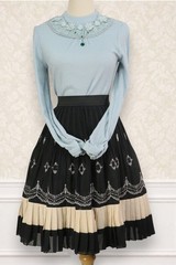 axes femme 2pc Set Blue Top & Black Embroidery Skirt Lolita 484 0142a