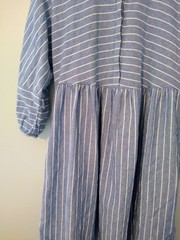 Calson Oversized Dress XS Blue Wht Stripe Pockets 3/4 Sleeve Linen Rayon Beachy