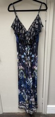 Worn1 Camilla Franks V Neck bias slip dress w back frill M uk 12 Obsidian Bloom