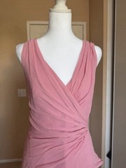 Js Boutique Pink Satin Chiffon Tiered Ruffled Gown V Neck Sz M Fairy Wedding