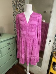 Hale Bob Mini Dress Pink Hearts/Geometric, Tiered Sz Small Flowy Resort Vacation