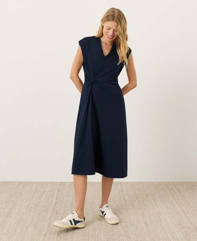 NEW PACT Organic Fit & Flare V-Neck Twist Dress – Navy